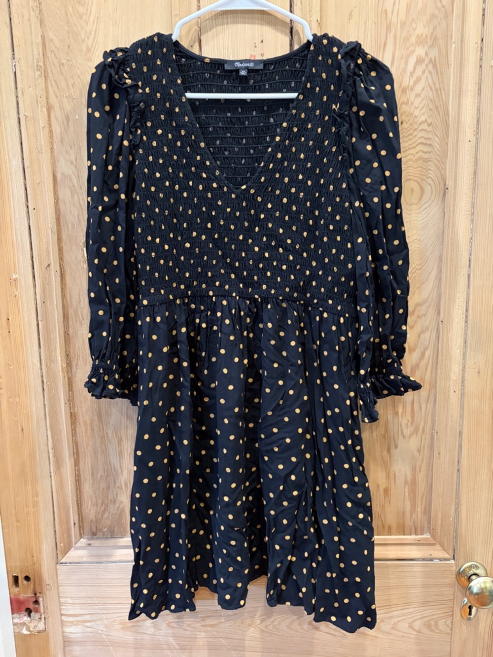 Madewell Black and Gold Polka Dot Long Sleeve Dress
